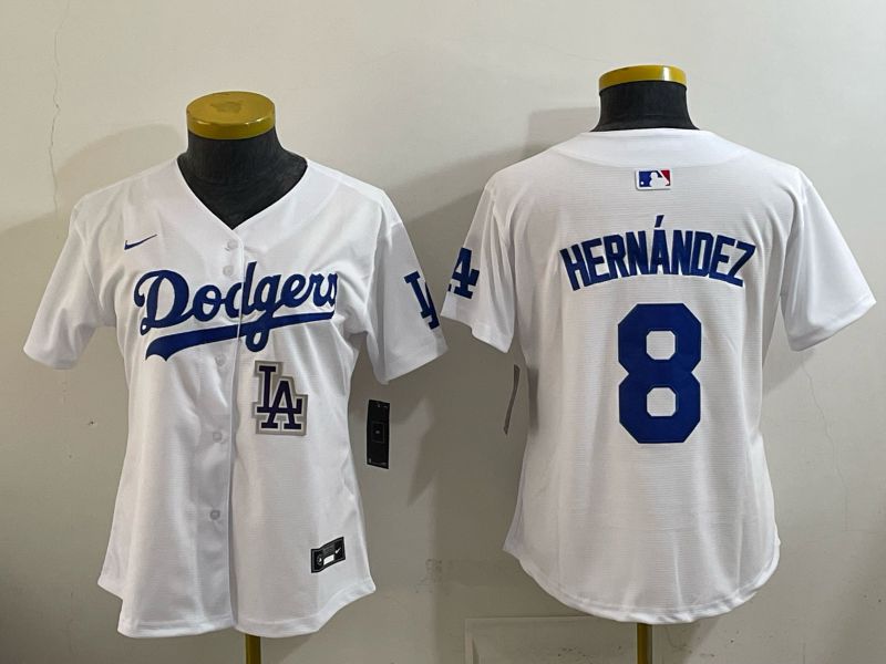 Women 2026 Nike Los Angeles Dodgers #8 Hernandez White Game MLB Jersey 01